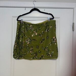 Green Floral Embroidered Skirt